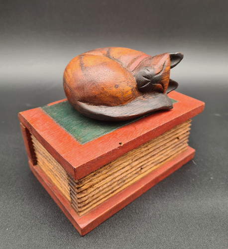 Boîte ancienne bois chat - boîte, en