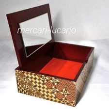 Hakone Parquet Wooden Box Mirror Accessories Unused 6.6cm Japanese Craft