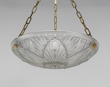 French 1930s Art Deco Geometric Arch Glass Plafonnier Pendant Lamp