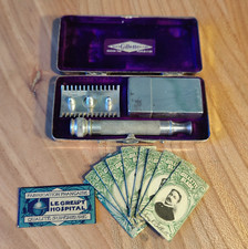 Vintage Gilette Razor Silver Box circa 1920 Original Blades Stamped