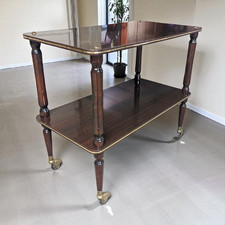 Desserte roulante vintage bois & laiton années 60 – meuble d'appoint rétro