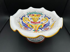 Brand New 11.5"x6.5'' Handpainted DERUTA CERAMICHE Scalloped Round Compote Italy