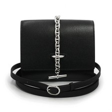 HERMES Chaîne d'Ancre Compact Shoulder Bag Pochette Chevre Black W Stamp #154