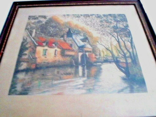 Lithographie cadre bois - , x