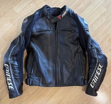Ducati Dainese Leather Reflective Zipper Motorcycle Race Black Jacket Size 48