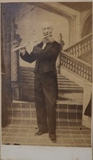 Schemboche & Cottalorda in Nice, flute player, vintage cdv albumen