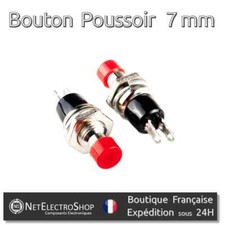 2x Bouton Poussoir Momentané Rouge 7mm - Normalement Ouvert - PBS-110