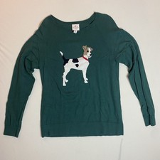 St John’s Bay Sweater Women’s Large Green Jack Russel Terrier Dog Puppy