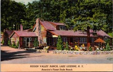 Lake Luzerne New York Hidden Valley Dude Ranch Exterior 1950 Linen Postcard