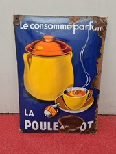 Ancienne plaque  émaillée Poule Au Pot, Eclats Par Endroit