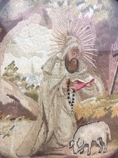 Very Beautiful Tapestry Saint Anthony 18th Century Under Frame Fabric Religion Esotericism