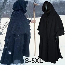 Halloween Wizard Hooded Cloak Medieval Witchcraft Vampire Cape Robe Costume Cos