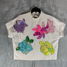 Essentiel Antwerp Flower Sequin Embellished Cropped Sweatshirt Top