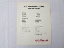 1981 Alfa Romeo GTV-6 2.5 Coupe Specification Sheet Brochure GTV6