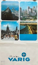 Rare, Vintage Orig. 1971 VARIG Airline Poster, Brazil, Rio de Janeiro & Brasília