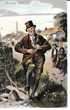 POSTCARD: THE IRISH PIPER, Uilleann pipes, artist John Carey, p/u 1907