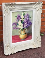 Signed Dated Painting. Bouquet of Lilacs.   Oil Painting on Wood Panel 
