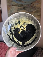 Youen, Grand Plat En Ceramique Vintage, Décor À L’oiseau