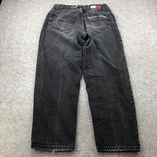 Vintage Tommy Hilfiger Jeans Mens 34x30 Black Washed Denim Straight Flag Patch