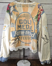 OOAK Magnolia Boho Indie Jacket Upcycle VTG Flour Sack Oversized Short L - XL