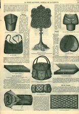 Antique Fashion Engraving 1869 Travel Bed Travel Basket Magazine Issue