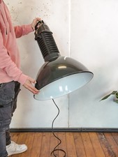 Black Large Industrial Factory Pendant Light Enamel Shade, 1950s Philips HDK