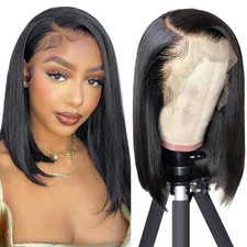 Straight 13x4 Lace Front Human Hair Bob Wig, Perruque Femme Naturelle Brésili...