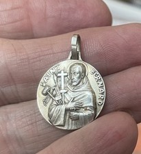 Antique French Medal Silver Saint Bernard Claveaux ⅝” Vintage Pendant Art Deco