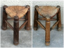 Lot 2 tabourets tripode paille