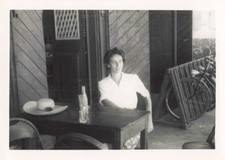 OLD PHOTOGRAPH ~1950 YOUNG WOMAN ON THE TERRACE OF A CAFE