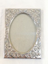 Silver Metal Rectangular Photo Frame with Bow and Flowers Decor No.1