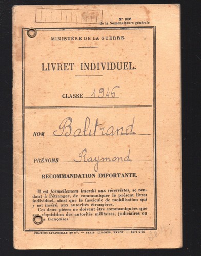 Livret militaire classe - militaire,