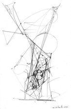 DESSIN ORIGINAL AU CRAYON - MARCEL DELMOTTE  - COMPOSITION ABSTRAITE 1981