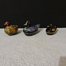 3 Duck Forming Painted Wood Jewelry Boxes - 20th