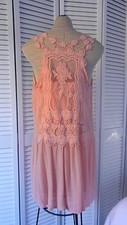  NWT BLU PEPPER women's peach sleeveless lace on the back mini dress or tunic, L