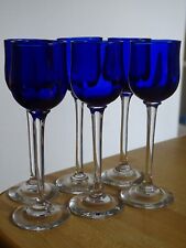 6 ANCIENS VERRES A LIQUEUR VERRE COULEUR ht 12 cm BLEU COBALT