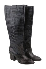 Emporio Armani Bottes pour Femme EU37 en Cuir Noir Texture Haut Talon Pointu Zeh