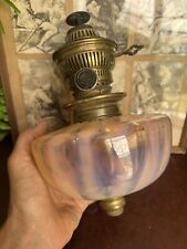 Large Oil Lamp Tank 19th EMth Century Pink Glass & Gold Brass Antique Lamp