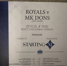 Reading FC V MK Dons Vertu Trophy 7/10/25 2025-2026 Official Teamsheet