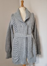 BENETTON : GILET GRIS CEINTURÉ AVEC LAINE MOHAIR ALPAGA 