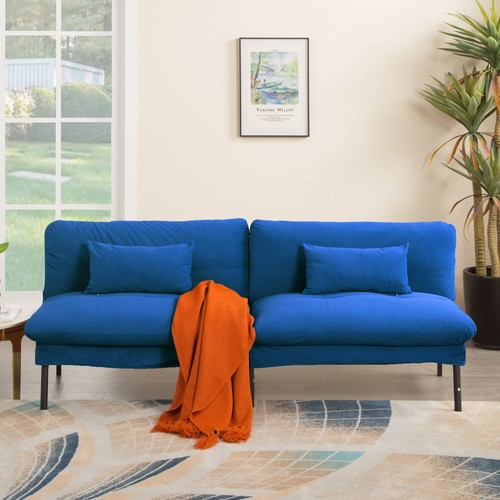 Blue velvet futon sofa - blue, bed