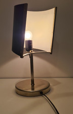 Rare lampe vintage inox abat-jour en métal décor peau de crocodile noir -1960/70