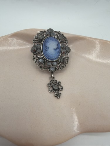 Broche camée bleue strass - bleue,