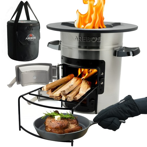 Arebos poêle fusée bois inox - arebos,