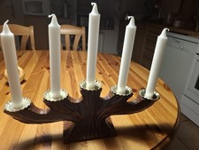 Chandelier Bougeoir en Bois  5 Branches avec bobeches