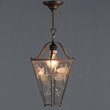 Lanterne Ancienne Métal Verre Gravé Signes du Zodiaque XXe Siècle Originale