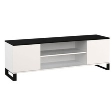 Meuble Bas Petra Pour TV 155x40x49cm Blanc Noir 2 Portes