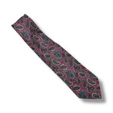 Leonardo Strelli Tie Rack Silk Necktie Purple Paisley Print 3.5" Point 56.5" L