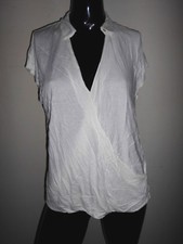 NEUVE BLOUSE EFFET CACHE COEUR FEMME ESPRIT BLANC CASSE T:M/L