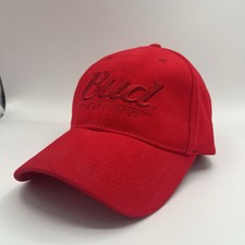 Vintage Bud Racing Hat Cap Mens Red Adjustable One Size Budweiser NASCAR